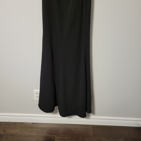 Betsy & Adam Crystal Crossed Straps Black Formal Gown with Cowl Back - Picture 7 of 11